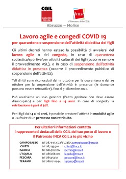 Lavoro agile e congedi COVID 19 per quarantena e sospensione dell’attività didattica dei figli